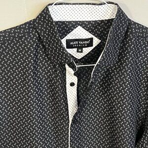 Alex Vando Men's Medium Button Down Shirt Black Geometric Print Contrast Cuff EU